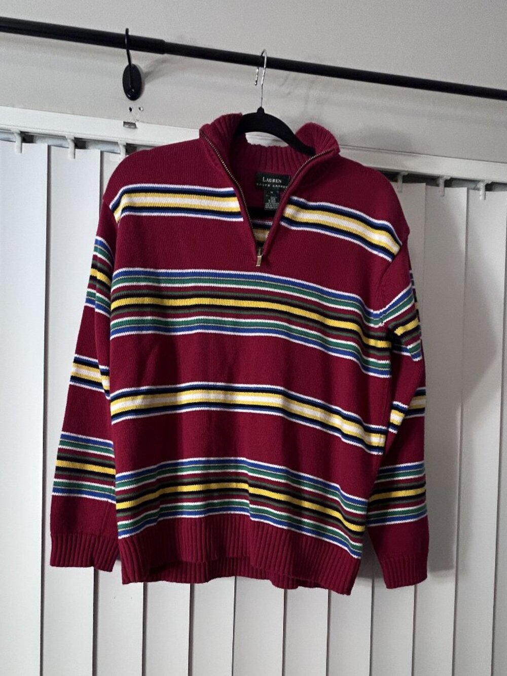 Vintage Ralph Lauren Green Label Women’s Quarter-Zip Striped Sweater — Medium